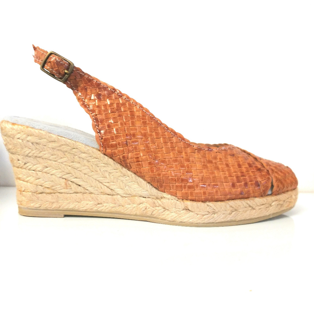 CASTELL Woven Leather Espadrilles Camel